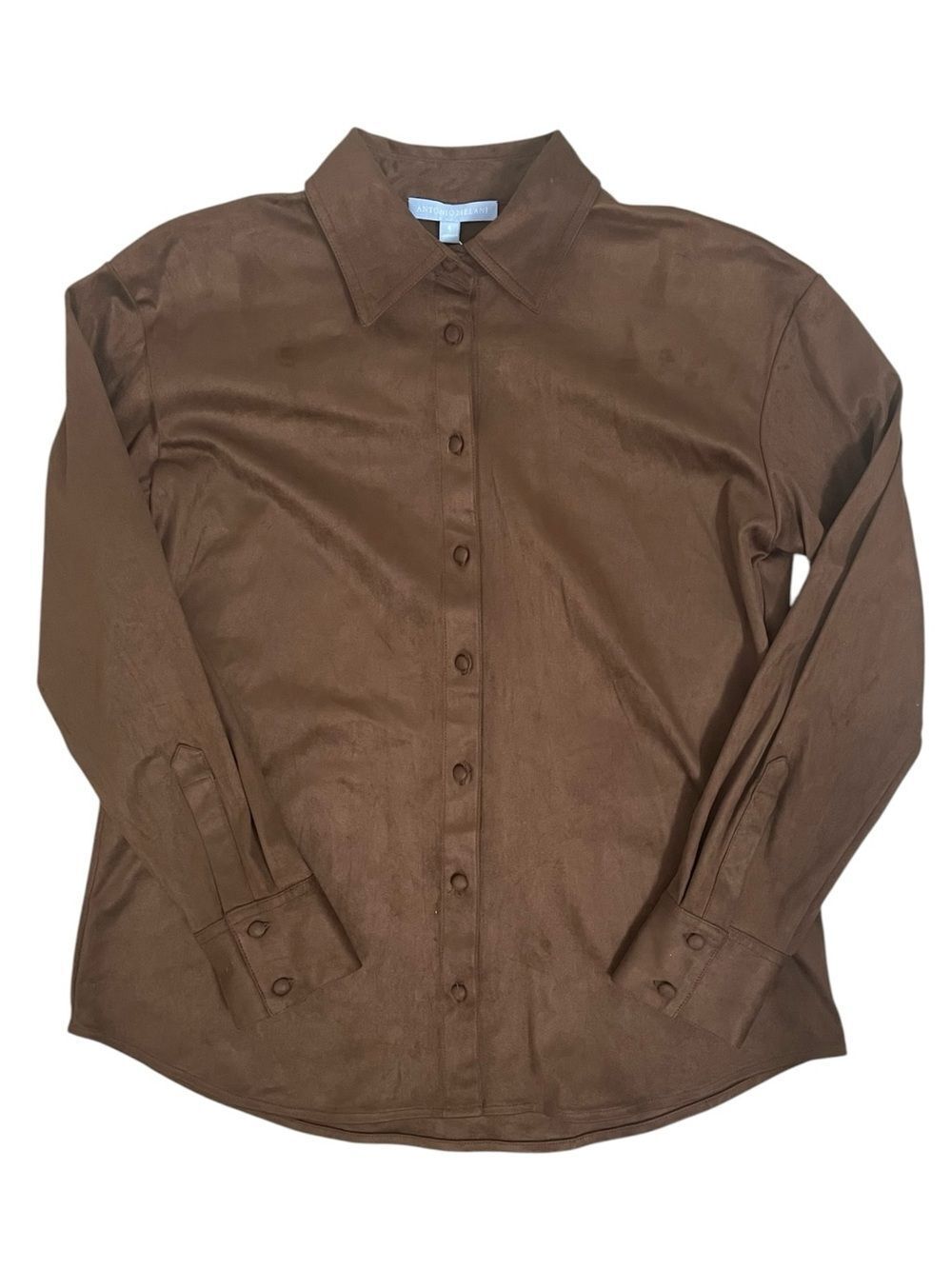 Antonio Melani Paulalexis Faux Suede Button Front Shirt Russet Brown Size 4 - Picture 2 of 8